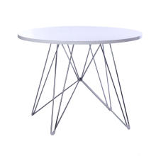 Round wood top dining table with wire base